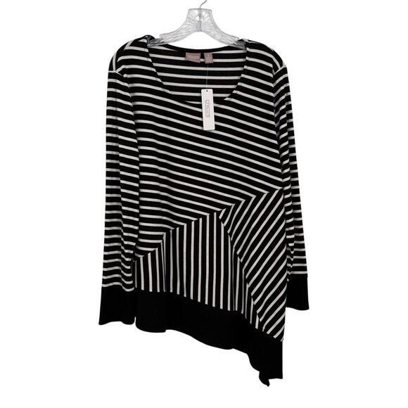 Chico’s Black & White Asymmetrical Striped Tunic Top size 3 (XL) NWT - Picture 8 of 8
